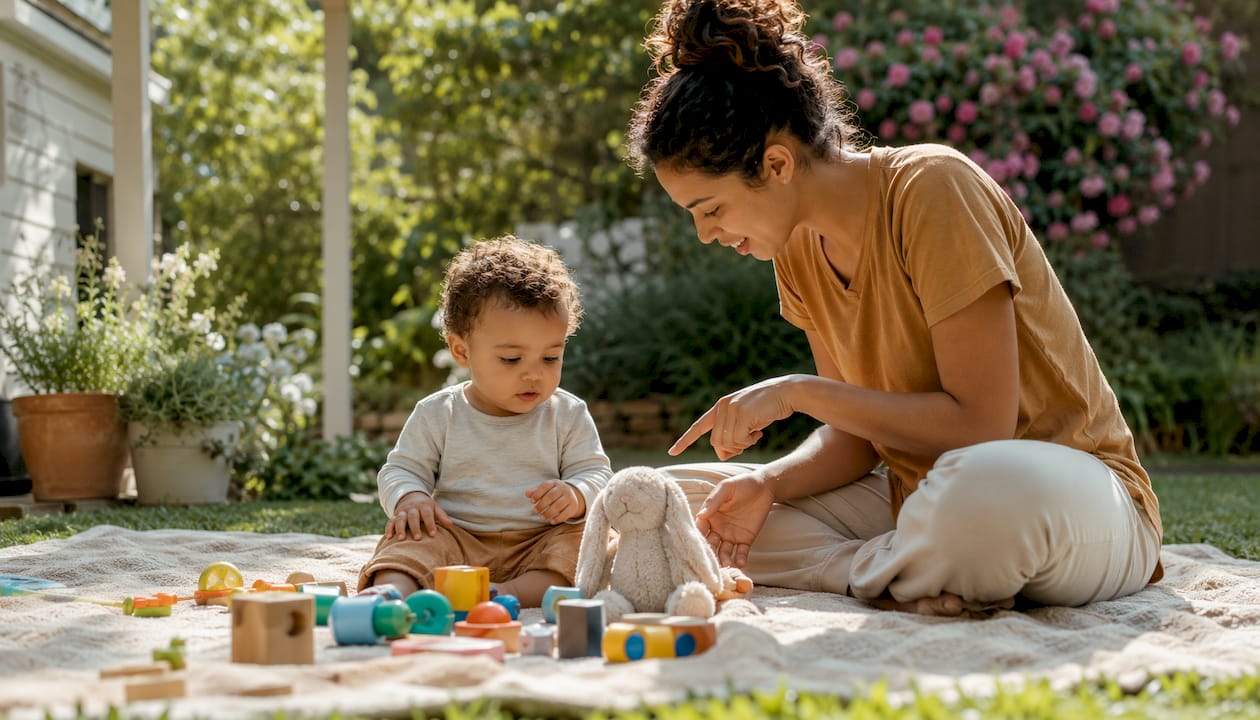 Parent encouraging toddler language skills