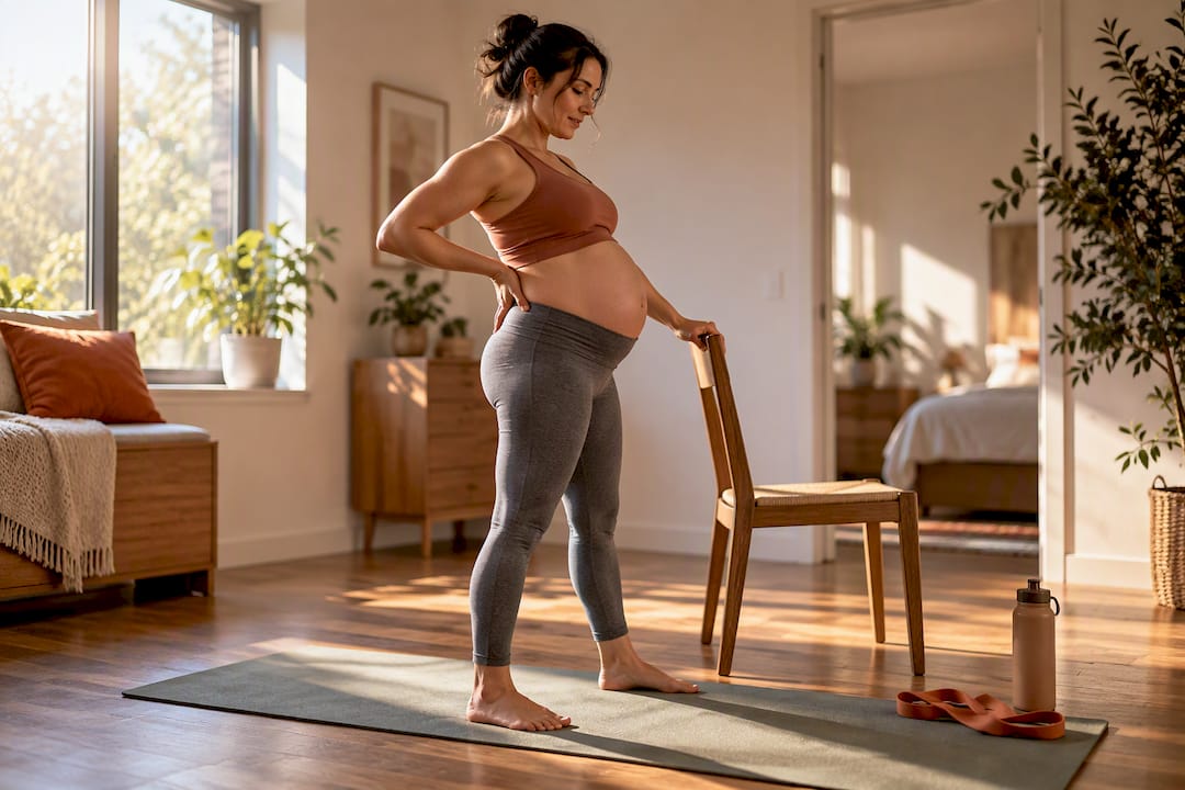 Pregnant woman performing gentle pelvic tilt