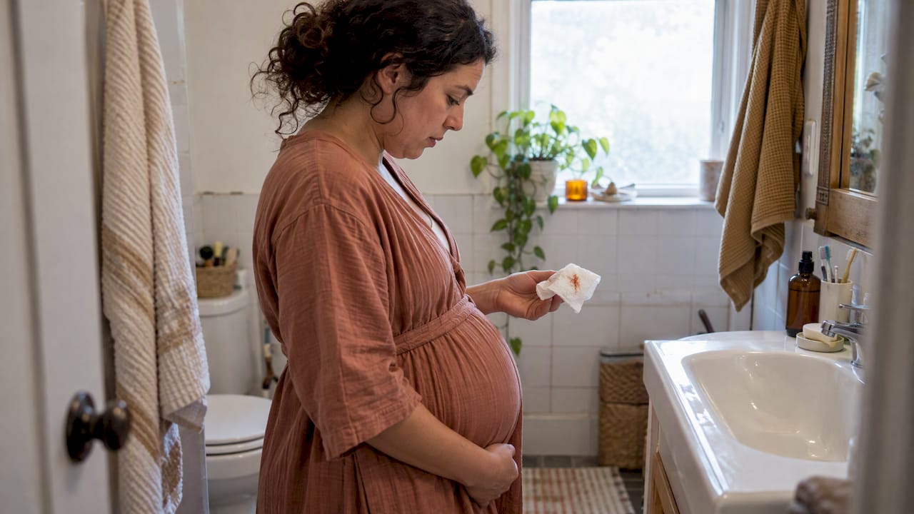 Pregnant woman notices a discreet mucus trace